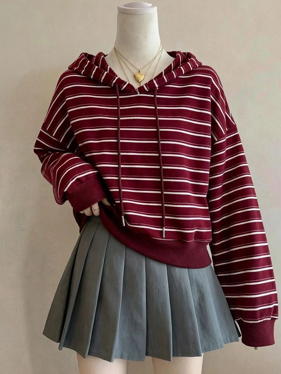 Lalippa Striped Digital Print Fashion Minimalist Drop Shoulder Hooded Long Sleeve Sweatshirt, Gift For Friends - Multicolor - View 1