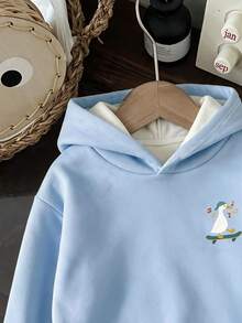 THE HAPPY LOOK 小男孩連帽長袖運動衫，舒適柔軟面料日常穿著，秋季服飾，適合秋冬日常穿著，街頭風秋冬可愛鵝卡通圖案百搭休閒運動衫，冬季套裝，運動服，街頭服飾 - 彩色 - 查看 4