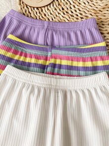 SHEIN 6件組女童幼兒清新活力風羅紋紋理布料套裝，彩色條紋與素色可選，雛菊印花字母圖案上衣，荷葉袖長袖上衣搭配同布料荷葉邊長褲，適中厚度，適合日常外出、戶外玩耍、秋季穿搭 - 彩色 - 查看 6