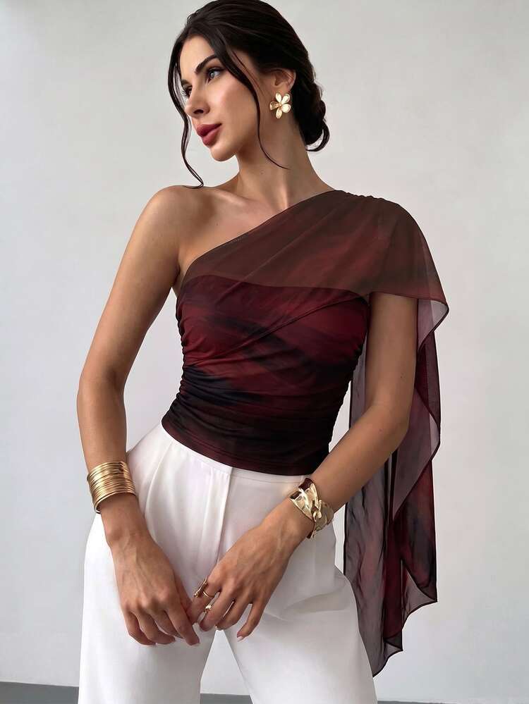 Firerie Women's Design Waist-Cinching One-Shoulder Top With Ribbon - Multicolor - View 5