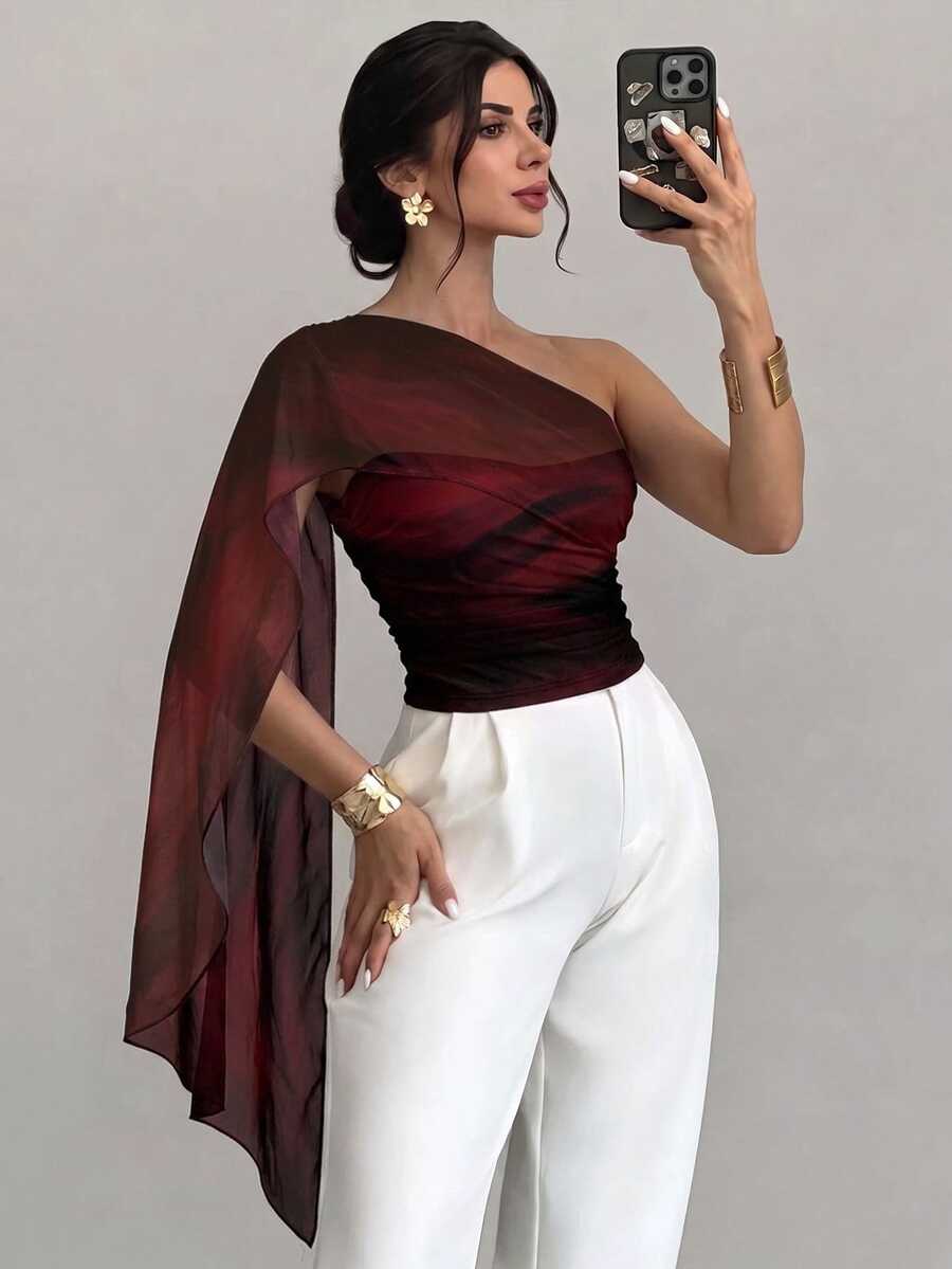 Firerie Women's Design Waist-Cinching One-Shoulder Top With Ribbon - Multicolor - View 1