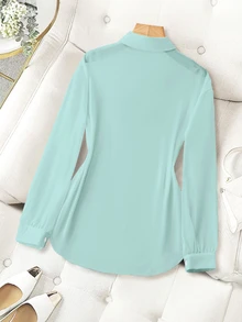 Franclia Collared Basic Transparent Solid Color Simple Shirt Fall Cloth For Women - Mint Green - View 2