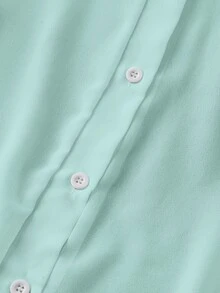 Franclia Collared Basic Transparent Solid Color Simple Shirt Fall Cloth For Women - Mint Green - View 5