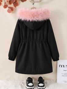 女童純色抓絨內裡休閒夾克外套，秋冬女童服飾 - 黑色 - 查看 8