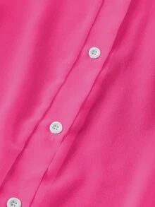 Franclia Blusa básica transparente sencilla con cuello vuelto - Rosa Fucsia - Ver 6