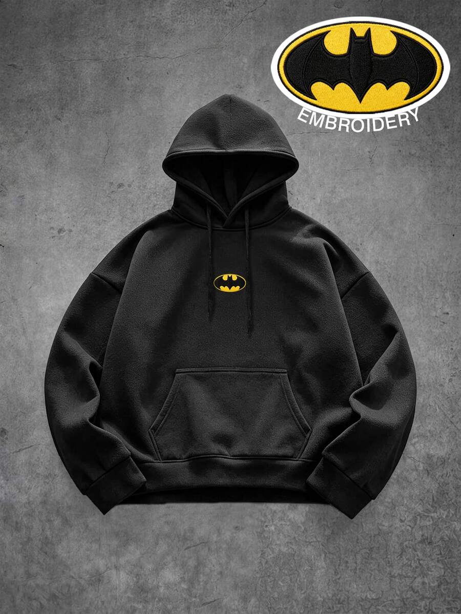 BATMAN X SHEIN Manfinity EMRG Men's Casual Everyday Pocket Hoodie Sweatshirt - Black - View 1