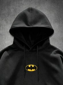 BATMAN X SHEIN Manfinity EMRG Men's Casual Everyday Pocket Hoodie Sweatshirt - Black - View 3