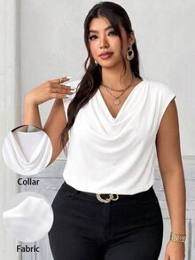 Elenzga 大码女式纯色短袖休闲T恤 - 白色 - 查看 3