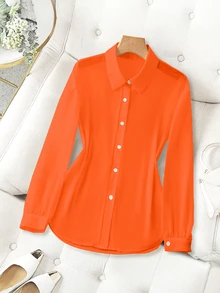 Franclia Transparent Plain Lapel Minimalist Shirt Clothes For University Fall Cloth For Women - Burnt Orange - View 5