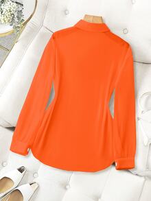 Franclia Transparent Plain Lapel Minimalist Shirt Clothes For University Fall Cloth For Women - Burnt Orange - View 2