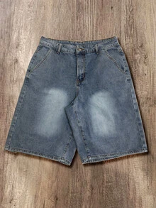 Daypath Summer American Casual Edgy Vintage Print Denim Shorts - Blue - View 3