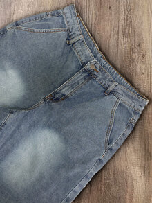 Daypath Summer American Casual Edgy Vintage Print Denim Shorts - Blue - View 6