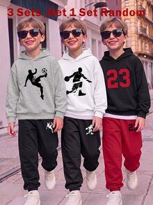 SHEIN Tween Boy Autumn New Arrival Casual Minimalist Football Pattern Fashion Classic English Letter Sports Style Street Style Y2K Sweatshirt & Long Pants 2-Piece Set Suitable For Summer Long Sleeve Hooded Comfortable Sweatshirt 2-Piece Set Suitable For Autumn/Winter - Multicolor - View 5