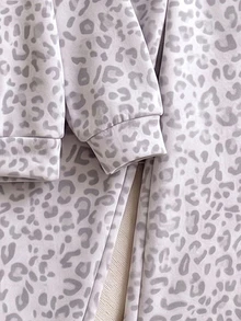 1套女嬰豹紋印花1/4拉鍊高領運動衫+鬆緊腰寬腿褲套裝，可愛休閒秋冬服飾 - 彩色 - 查看 8