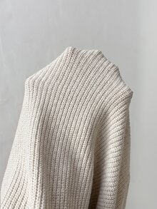 Aloruh Women's Solid Color Stand Collar Casual Versatile Daily Knit Top - Beige - View 5