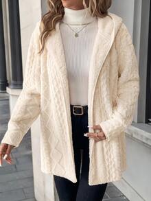 SHEIN Clasi Áo khoác trùm đầu tay dài mùa đông thoải mái size lớn - Màu be - Xem 5