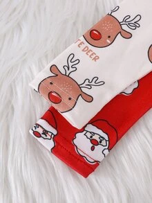 Cozy Pixies Newborn Baby Casual Red Holiday Christmas Santa & Reindeer Pattern Comfortable Home Wear 2 Pieces Set - Red - View 4