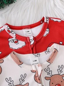 Cozy Pixies Newborn Baby Casual Red Holiday Christmas Santa & Reindeer Pattern Comfortable Home Wear 2 Pieces Set - Red - View 3