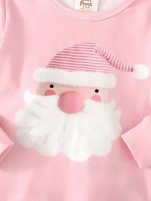 Cozy Pixies 4件組女嬰休閒粉色聖誕系列圓領長袖套頭上衣與長褲睡衣，聖誕老人、聖誕樹、馴鹿印花，2款各1套，貼身居家服 - 淺粉色 - 查看 7