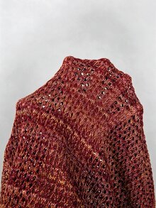 SHEIN 女款領口對比飾邊混色針織開襟衫，復古配色拼接翻領前扣式 L 號 - 酒紅色 - 查看 5