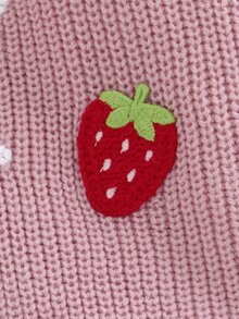 SHEIN 2Pcs Set Girls' Taro Pink Chunky Knit Crew Neck Sweater 3D Handmade Crochet Strawberry Decor And Big Sis Letter Embroidery Long Sleeve Pullover Loose - Pink - View 8
