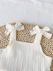 SHEIN 嬰兒女童刺繡鏤空荷葉邊上衣與短褲套裝 幼兒蝴蝶結肩帶層次感吊帶上衣 棕色短褲 夏季 2 件套穿搭 - 棕色 - 查看 7