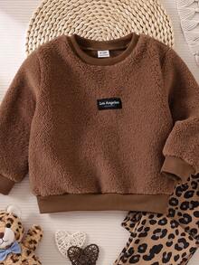 Infant Baby Girl 2Pcs Leopard Print Outfit, Teddy Fleece Sweatshirt & Stretchy Leggings Set - Apricot - View 3