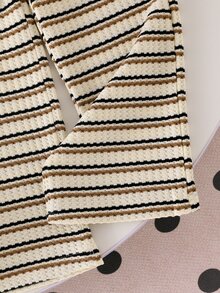 SHEIN 女童 2 件組 秋季棕色長袖翻領 Polo 領鈕扣上衣直筒長褲休閒套裝 秋季服飾 幼兒生日 - 彩色 - 查看 8