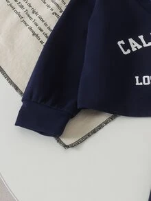 SHEIN 女童 2 件套：假領長袖字母印花運動衫 + 蝴蝶結寬腿褲，柔軟休閒運動套裝，圖案上衣搭配寬鬆長褲，時尚日常上學穿著，適合春秋季 - 藍色 - 查看 7