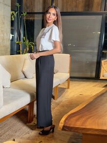 Alya Khalil Pantalones rectos amplios con bolsillos de mujer de moda para uso diario - Negro - Ver 5