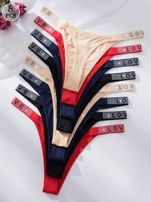 Wedaily 8pcs/Set Luxury Rhinestone Decorated Women's Panties, Comfortable & Romantic Thong - Multicolor - View 3