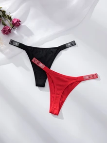 Wedaily 8pcs/Set Luxury Rhinestone Decorated Women's Panties, Comfortable & Romantic Thong - Multicolor - View 5