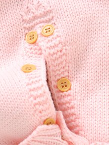 SHEIN 1pc Spring/Autumn Light Pink Baby Girl Ruffle Shoulder Strap Knitted Overalls, Infant Toddler Cable Knit Open Crotch Button Romper, Sweet Sleeveless Woolen Bodysuit - Pink - View 7