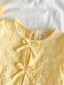SHEIN 女婴花卉纹理面料衬衫，田园风格，可爱时尚，百搭，舒适，适合春夏季 - 黃色 - 查看 6