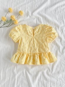 SHEIN 女婴花卉纹理面料衬衫，田园风格，可爱时尚，百搭，舒适，适合春夏季 - 黃色 - 查看 3