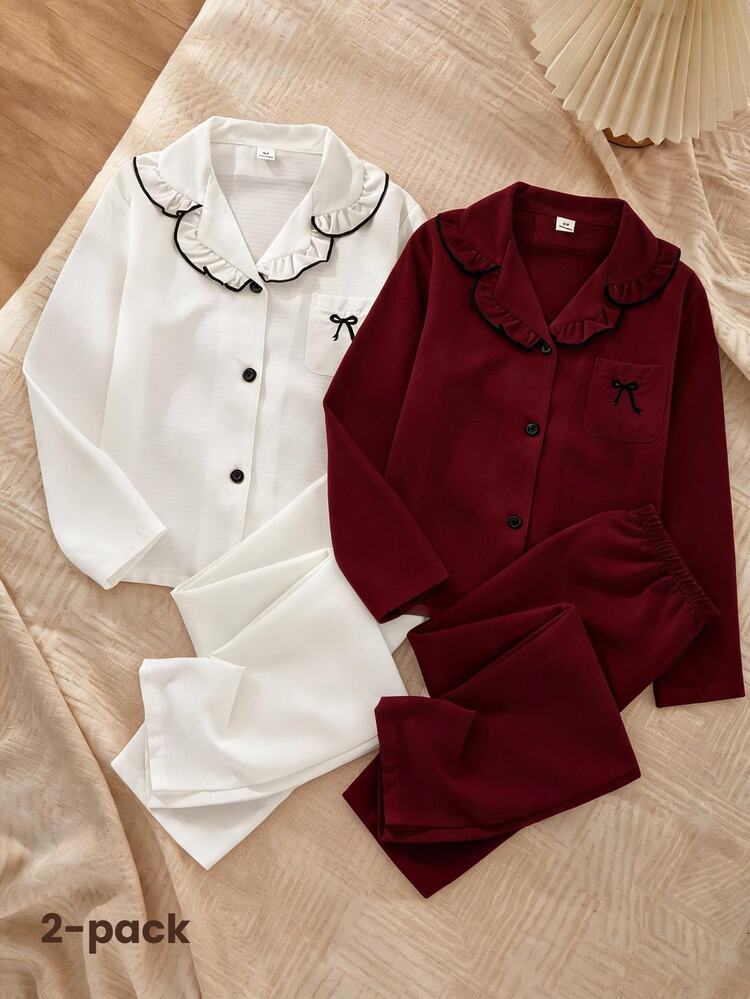 Comfortable, Cute, Home Wear Women's Long Sleeve Lapel Cardigan And Long Pants Casual Comfortable 2 Pieces Set - White - View 10