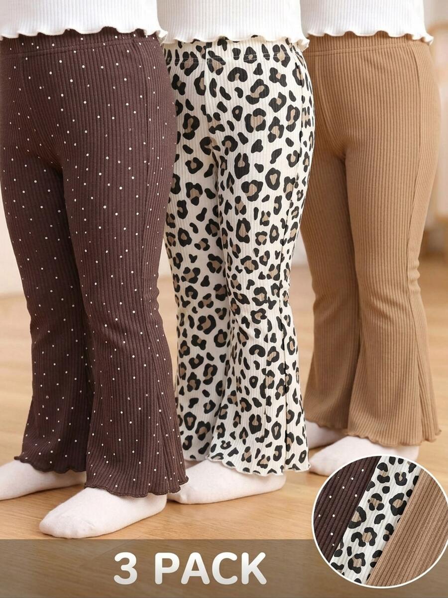 SHEIN 3 Pack Young Girl Flare Leggings Cute Sweet Brown Khaki Leopard ...