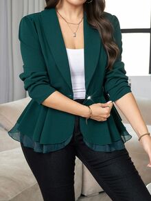 Modelyn 大尺碼女款休閒商務純色修身西裝外套 秋冬款 - 綠色 - 查看 4