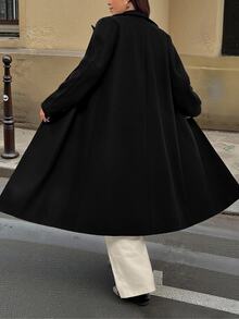 SHEIN LUNE CURVE Abrigo de diseño de alta calidad para mujer de talla grande, chaqueta larga para otoño/invierno - Negro - Ver 2