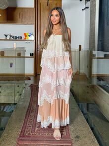 Alya Khalil WOMEN'S OMBRE LAYERED ROMANTIC DRESS, SPRING/SUMMER - Baby Pink - View 5