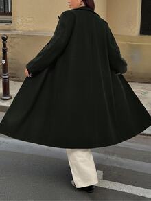 SHEIN LUNE CURVE Plus Size Women's Autumn/Winter New Design High-Quality Wool Blend Long Coat - Army Green - View 2