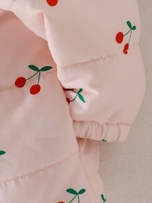 SHEIN 女嬰秋冬甜美櫻桃印花絎縫連帽羽絨夾克長袖拉鍊加厚外套幼兒外衣秋季服飾 - 彩色 - 查看 7