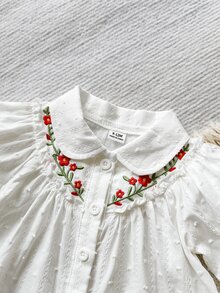 Vintaside Kids SHEIN 嬰兒女童可愛花卉刺繡上衣 提花波點甜美彼得潘領長袖襯衫 幼兒套裝 - 彩色 - 查看 6