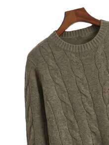 Linhara CURVE Plus Size Solid Cable Knit Sweater & Knit Pants Set Winter - Dark Green - View 9