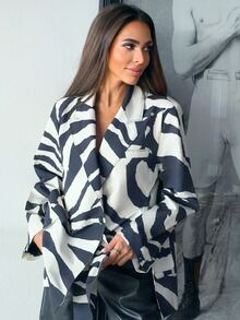 Alya Khalil Women's Fashion All-Over Print Blazer Jacket For Commuting Spring White Fall - White - View 3