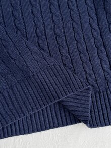 SHEIN 青少年女孩基本款V領秋季毛衣 - 藏蓝色 - 查看 5