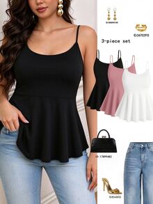 Femmeverse Plus Size Women's Summer Solid Color Ruffle Hem Camisole - Multicolor - View 1