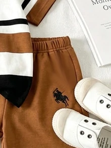 1 Set Boys' Fashion Pony Series Graphic Print Crew Neck Short Sleeve T-Shirt Color Block White Shorts Back-To-School Summer Birthday - Multicolor - View 5