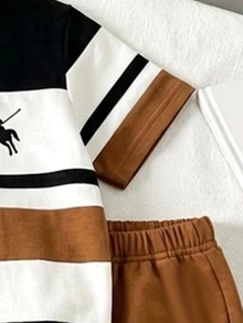 1 Set Boys' Fashion Pony Series Graphic Print Crew Neck Short Sleeve T-Shirt Color Block White Shorts Back-To-School Summer Birthday - Multicolor - View 7