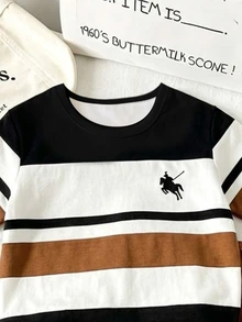 1 Set Boys' Fashion Pony Series Graphic Print Crew Neck Short Sleeve T-Shirt Color Block White Shorts Back-To-School Summer Birthday - Multicolor - View 4